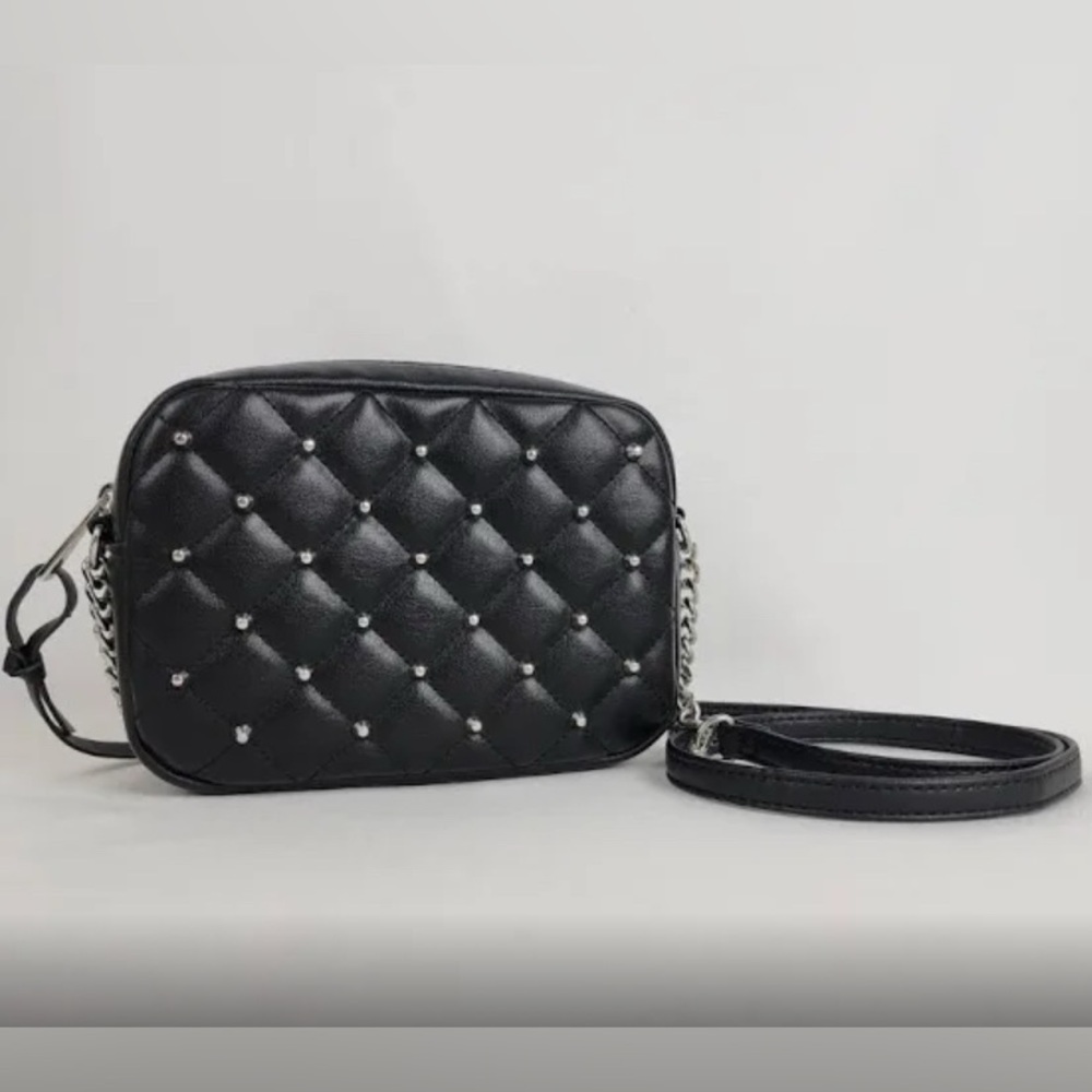 Rebecca Minkoff Crossbody Quilted Handbag/Purse Black Leather Silver Studs/chain